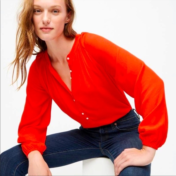 J. Crew Tops - J. Crew Long Sleeve Red Drapey Popover Peasant Top Size Medium